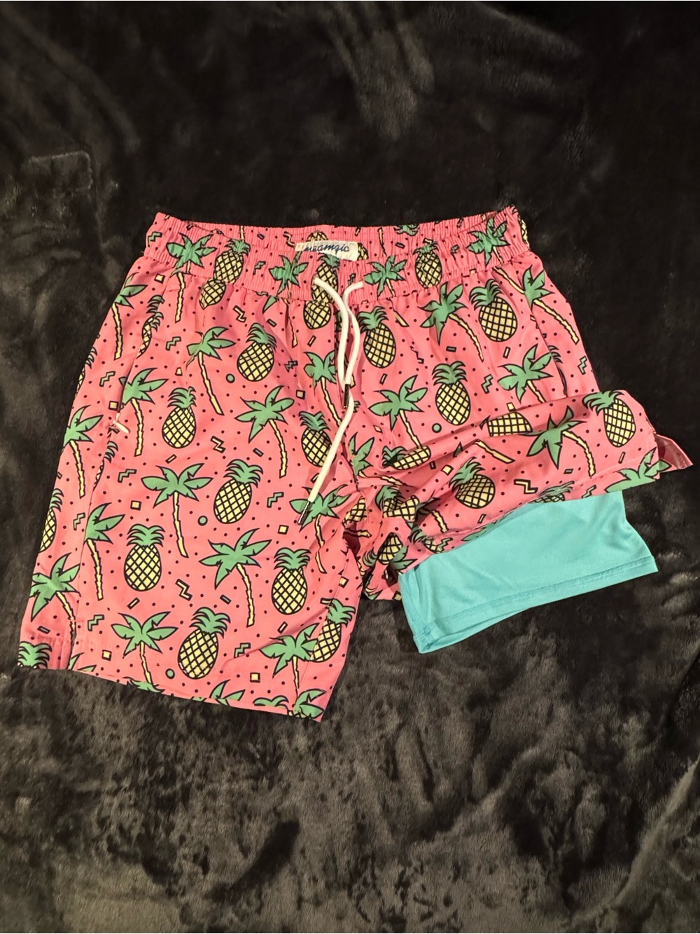 Men's Pineapple Print Swim Shorts - Pink